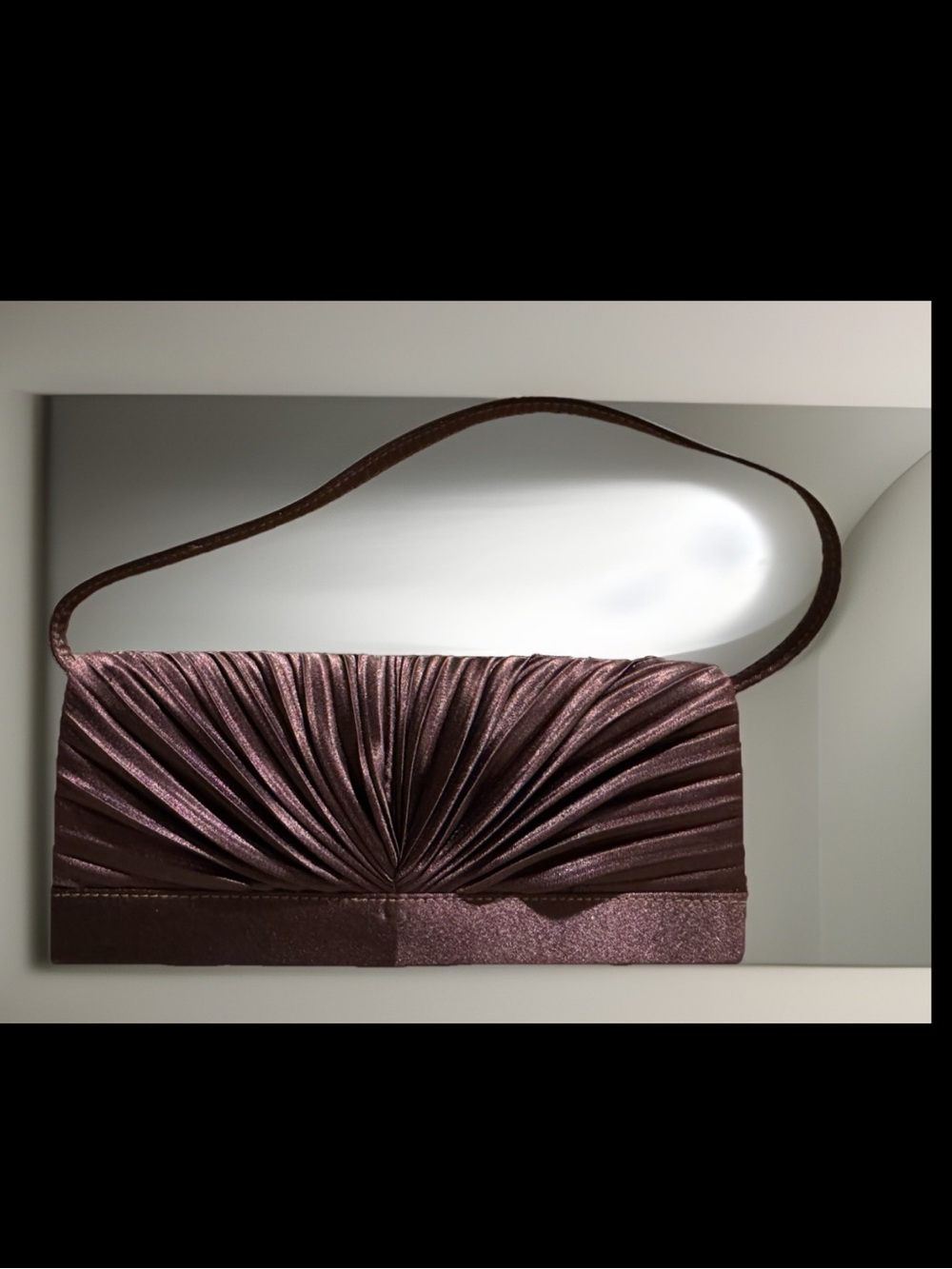 Elegant Pleated Evening Deep Brown Satin Clutch w/ shoulder straps